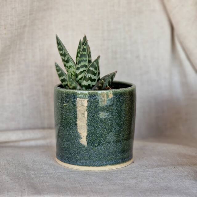 Green Ceramic Planter, Handmade Glazed Pot, Speckled Plant 200Ml Green Vessel, Unique British Gift, Handcrafted Pots - image 1
