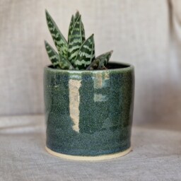 Green Ceramic Planter, Handmade Glazed Pot, Speckled Plant 200Ml Green Vessel, Unique British Gift, Handcrafted Pots - thumbnail 2