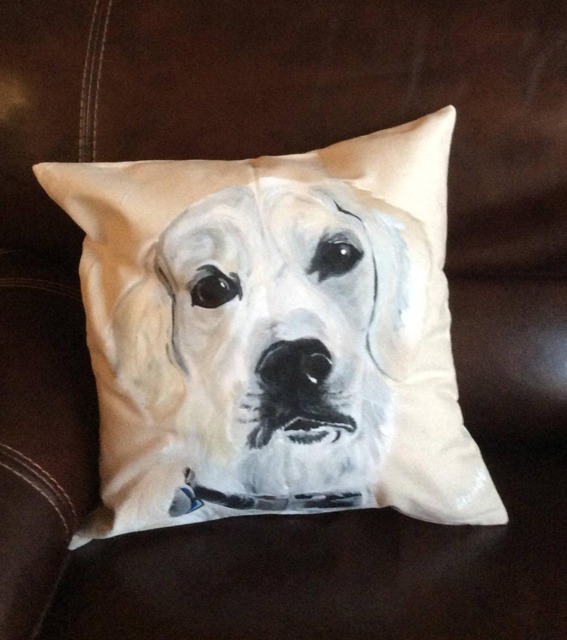 Custom Pet Portrait Pillow, Hand-Painted Dog On Canvas, 18x18 - image 1