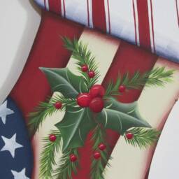 Stars & Stripes Wooden Christmas Stocking Holly Wall Decor - thumbnail 2