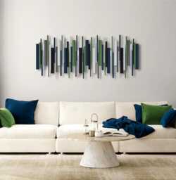3D Wood Wall Art, Blue Green Geometric Decor, Chrome Decor - thumbnail 1