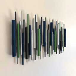 3D Wood Wall Art, Blue Green Geometric Decor, Chrome Decor - thumbnail 2