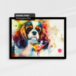 King Charles Spaniel Martini Glass Painting Framed Poster Print & Canvas Wall Decor Art Bar Kitchen Room Dog Gift Pet - thumbnail 2