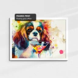 King Charles Spaniel Martini Glass Painting Framed Poster Print & Canvas Wall Decor Art Bar Kitchen Room Dog Gift Pet - thumbnail 3