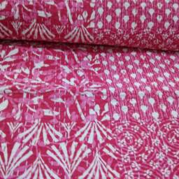 "Block Print Patchwork Kantha Quilt Vintage Indian Bedspread - 90""x108" - thumbnail 2