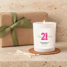 Personalised 21st Milestone Birthday Candle Gift Set, Vegan Soy With Matches - thumbnail 4