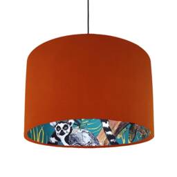 Burnt Orange & Lemur Lampshade in Velvet, Tropical Decor Gift - thumbnail 1