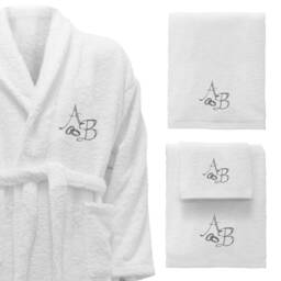 Bath Towels & Personalized Bathrobe - Ref. Wedding Marriage Silver