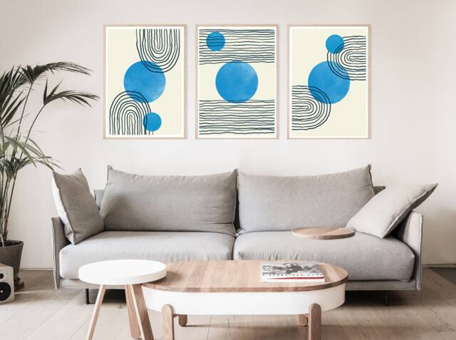 Abstract Geometric Multicoloured Wall Art Print, Blue Berlin Arches Print, Shapes, Prints, Minimalist Art, Modern, Circles - image 1