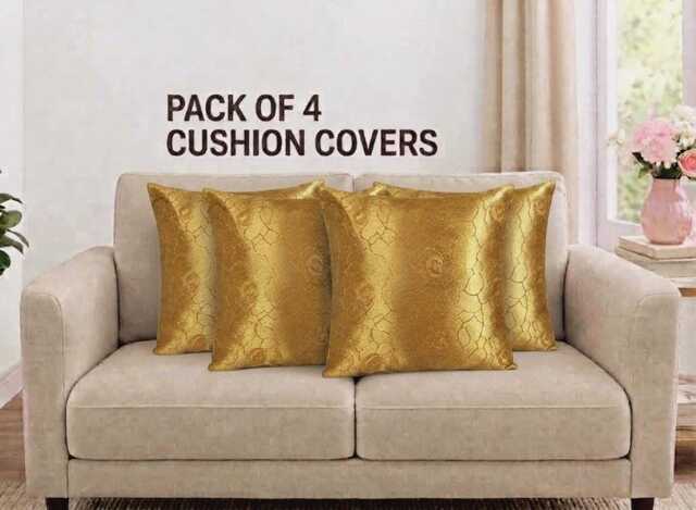 Set Of 4 Handmade Floral Gold Cushion Covers - 16x16 - image 1