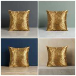 Set Of 4 Handmade Floral Gold Cushion Covers - 16x16 - thumbnail 4