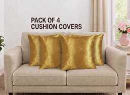 Set Of 4 Handmade Floral Gold Cushion Covers - 16x16