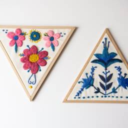 Wall Hanging , Set Of 2 Embroidered Flower Pictures, Abstract Art , Flowers Embroideryartwork, Wall Framed in Textile Art Hanging - thumbnail 2