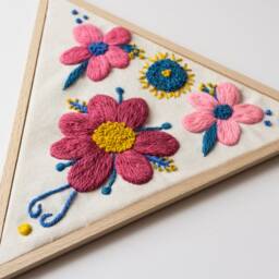 Wall Hanging , Set Of 2 Embroidered Flower Pictures, Abstract Art , Flowers Embroideryartwork, Wall Framed in Textile Art Hanging - thumbnail 3