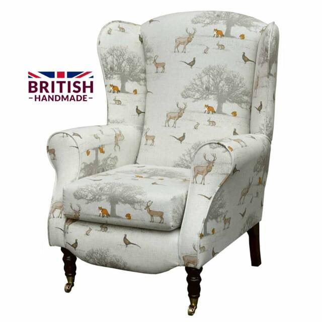 Handmade Wingback Armchair Tatton Autumn Animal Print Fireside Chair - image 1