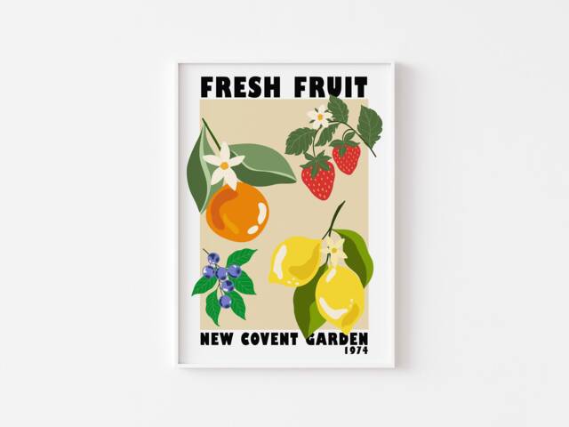 Fruit Market New Covent Garden Print - Colourful Retro Art, Groovy Kitchen 1970S, Bright Bold Fruit, London On Trend Poster - image 1