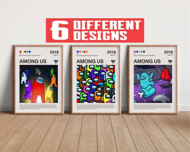 6, Among Us Posters, Imposter, Gaming Wall Print, Video Games Spec Poster, Gamer Birthday, Christmas Gifts For Him/Her, Framed Or Unframed