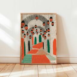Palestine Poster, Middle East Palestinian Folk Art Print, Olive Tree Wall Art, Rural Village Decor, Cultural Posters & Prints - thumbnail 1