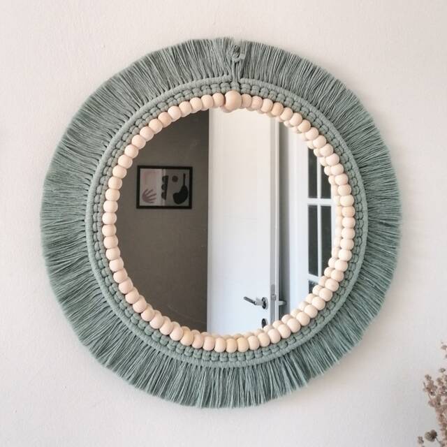 Green Soft Macrame Mirror - Bead Wall Decor Badroom Gift New House Boho Next Day Shipping - image 1