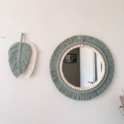 Green Soft Macrame Mirror - Bead Wall Decor Badroom Gift New House Boho Next Day Shipping - thumbnail 2