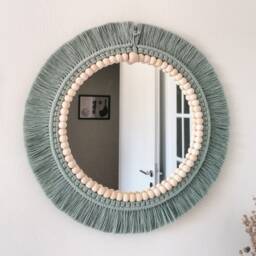 Green Soft Macrame Mirror - Bead Wall Decor Badroom Gift New House Boho Next Day Shipping
