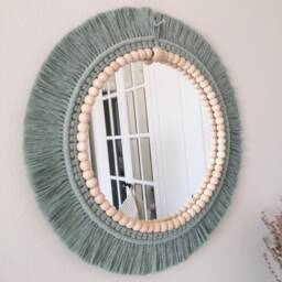 Green Soft Macrame Mirror - Bead Wall Decor Badroom Gift New House Boho Next Day Shipping - thumbnail 3