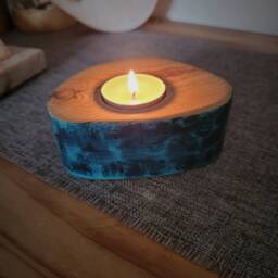 Modern Blue Recycled Wood Candle Holder, Decoration, Handmade, Unique Piece, Seaside Style - thumbnail 2