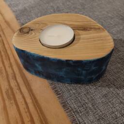 Modern Blue Recycled Wood Candle Holder, Decoration, Handmade, Unique Piece, Seaside Style - thumbnail 3