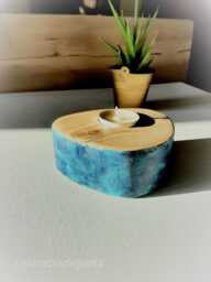 Minimalist & Modern Blue Recycled Wood Candle Holder, Decoration, Handmade, Unique Piece, Seaside Style