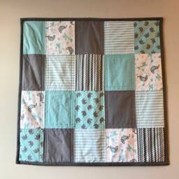 Baby Boy Blue White Grey Quilt, Quilt Blanket, Nursery Crib Small Zoo Animal - thumbnail 2