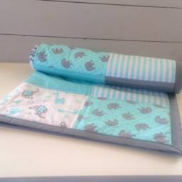 Baby Boy Blue White Grey Quilt, Quilt Blanket, Nursery Crib Small Zoo Animal - thumbnail 3