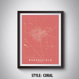 Bakersfield Ca Map Art Print Vintage Style Office Decor - thumbnail 3