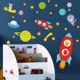 Space Wall Decals, Astronaut Decal, Rocket Outer Boys Nursery Decal For - thumbnail 2