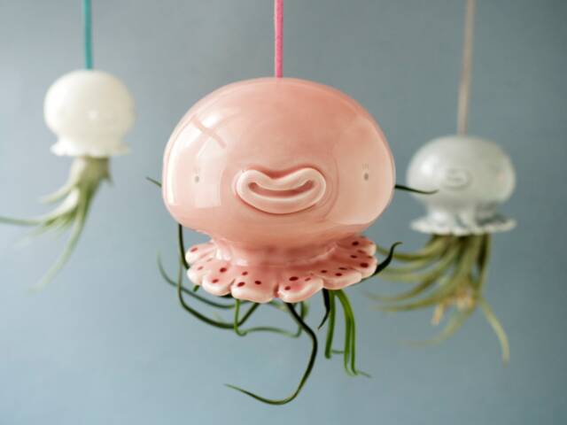 Jellyfish Hanging Planter. A Cute Air Planter Shaped To Hold Plants. Ceramic Handmade in Italy - image 1