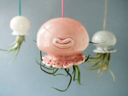 Jellyfish Hanging Planter. A Cute Air Planter Shaped To Hold Plants. Ceramic Handmade in Italy - thumbnail 1