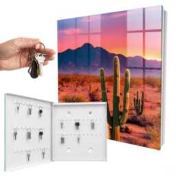 Desert West Wall Mounted Key Cabinet, Orange Industrial Box, Photographic Landscapes, For Nature & Travel Lovers - thumbnail 2