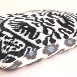 Black Silk Velvet Ikat Pillow Cover, Decorative Cushion - thumbnail 2
