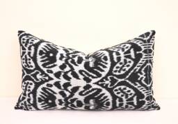 Black Silk Velvet Ikat Pillow Cover, Decorative Cushion - thumbnail 1