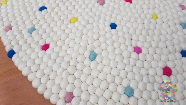 Handmade Wool Felt Ball Rug White With Colorful Accents - image 1