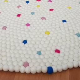 Handmade Wool Felt Ball Rug White With Colorful Accents - thumbnail 4