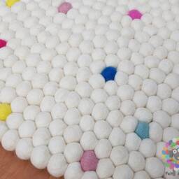 Handmade Wool Felt Ball Rug White With Colorful Accents - thumbnail 3