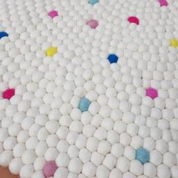 Handmade Wool Felt Ball Rug White With Colorful Accents - thumbnail 2