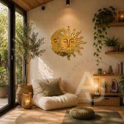 Celestial Sun & Moon Mirror Wall Art - Gold Acrylic Decor Boho Bedroom, Yoga Studio, Garden Room - thumbnail 4