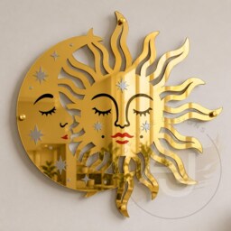 Celestial Sun & Moon Mirror Wall Art - Gold Acrylic Decor Boho Bedroom, Yoga Studio, Garden Room - thumbnail 2