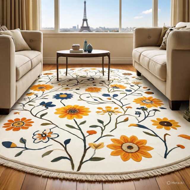 Vintage Style Area Rug, Beige & Blue Floral Carpet, Living Room Rug - image 1