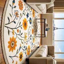 Vintage Style Area Rug, Beige & Blue Floral Carpet, Living Room Rug - thumbnail 3