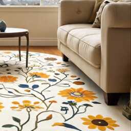 Vintage Style Area Rug, Beige & Blue Floral Carpet, Living Room Rug - thumbnail 2