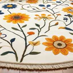 Vintage Style Area Rug, Beige & Blue Floral Carpet, Living Room Rug - thumbnail 4