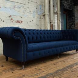 British Handmade 4 Seater Navy Blue Velvet Fabric Chesterfield Sofa - thumbnail 2