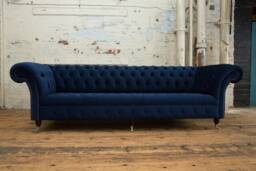British Handmade 4 Seater Navy Blue Velvet Fabric Chesterfield Sofa - thumbnail 1